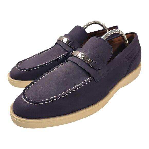 GUESS Shoes Mens Size 10.5 Blue Soft Leather Casual Loafers Slip On Preppy - Picture 1 of 10